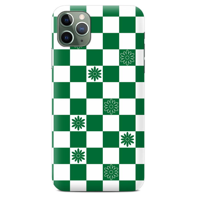 Non-personalised Phone Case - Green Flower Checker