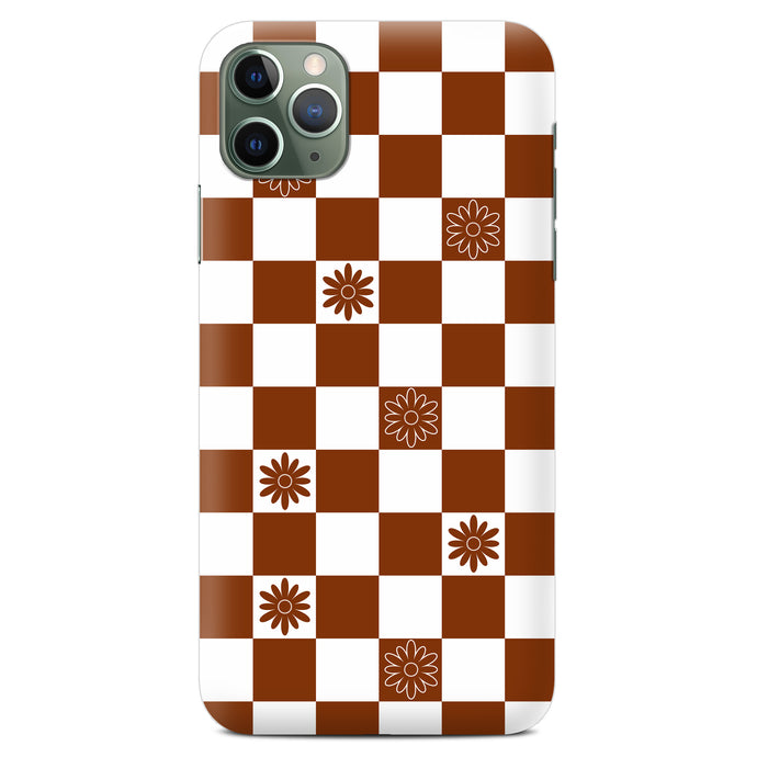 Non-personalised Phone Case - Brown Flower Checker