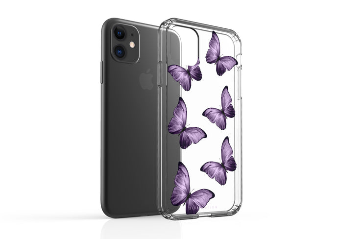 Clear Shockproof Non-personalised Phone Case - Purple Flutter