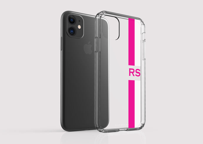 Clear Shockproof Personalised Phone Case - Hot Pink Stripe White