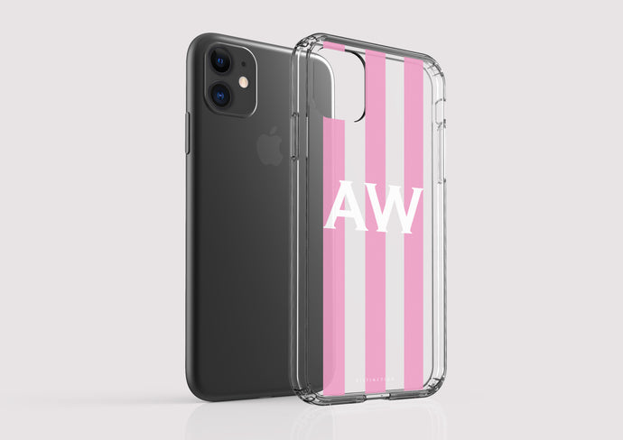 Clear Shockproof Personalised Phone Case - Three Pink Stripes