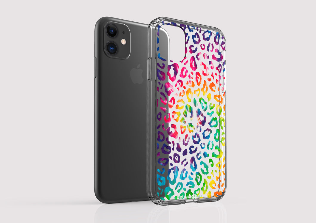 Clear Shockproof Non-personalised Phone Case - Leopard Rainbow